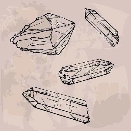 Hand drawing crystals set. Crystal gems sketch illustrationのイラスト素材