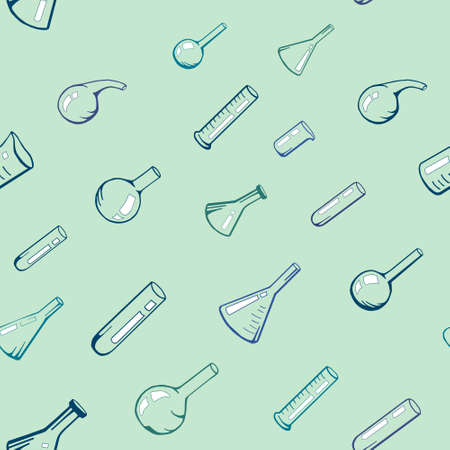 Seamless background of chemical equipment, science, chemistry, sketch, flask backgroundのイラスト素材