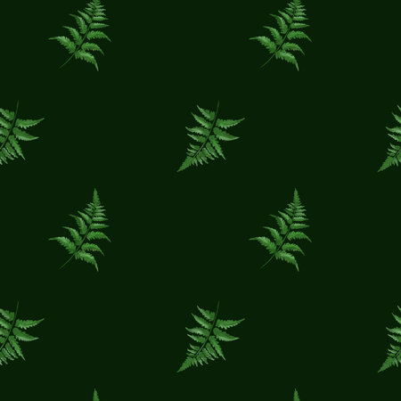 Decorative green fern pattern on dark background for nature-inspired designs and projectsの写真素材