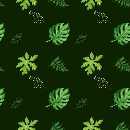 Pattern of various green leaves on a dark background, showcasing natures beauty and diversity in designの写真素材