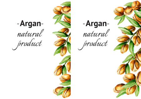 Argan vertical template. Watercolor backgroundの写真素材
