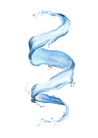 Dynamic water spiral isolated on white background. Watercolor hand drawn illustrationの写真素材