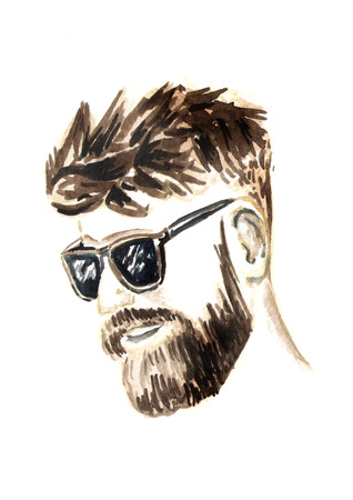 Bearded man. Hand drawn sketch fashion illustration, isolated on white backgroundの写真素材