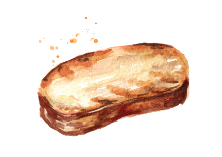 Toast. Grilled bread. Watercolor hand drawn illustration, isolated on white backgroundの写真素材