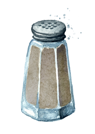 Pepper shaker. Watercolor hand drawn illustration, isolated on whiteの写真素材