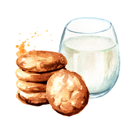 Oat cookies and glass of milk.の写真素材