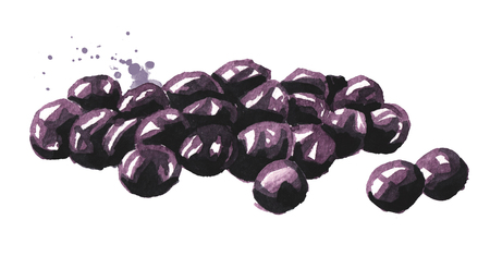 Tapioca ball, boba in bubble tea. Ingredients for making pearl milk tea. Food concept. Watercolor hand drawn illustration, isolated on white backgroundの写真素材