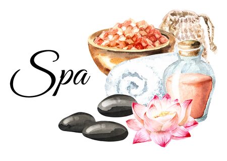 Spa concept. Hand drawn watercolor illustration, isolated on white backgroundの写真素材
