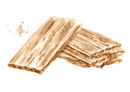 Crispbreads. Watercolor hand drawn illustration, isolated on white backgroundの写真素材