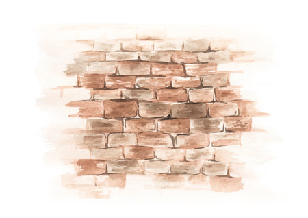 Brick grunge wall. Hand drawn watercolor illustration isolated on white backgroundの写真素材