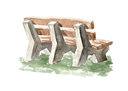 City Bench, Watercolor hand drawn illustration isolated on white backgroundの写真素材