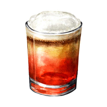 Alcoholic cocktail Jungle Phoenix, Hand drawn watercolor illustration isolated on white backgroundの写真素材