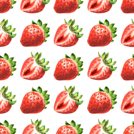Strawberry seamless pattern, Watercolor hand drawn illustration isolated on white backgroundの写真素材