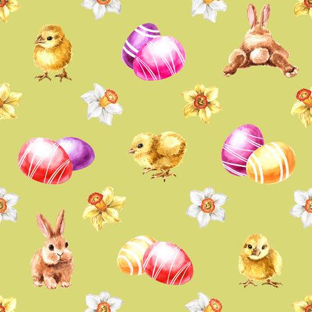 Easter seamless pattern. Watercolor hand drawn illustrationの写真素材