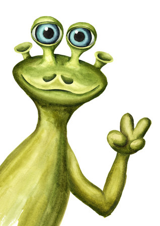 Alien. Hand drawn watercolor illustration isolated on white background