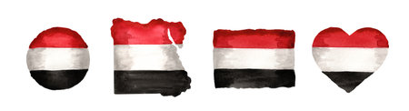 Egypt Flag set. Hand drawn watercolor illustration, isolated on white backgroundの写真素材