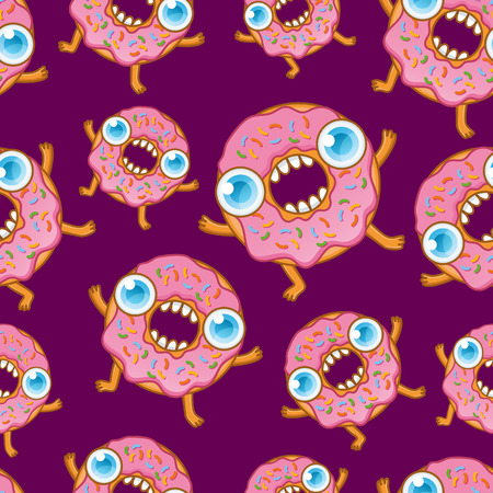 Funny donuts seamless pattern. Vector cartoon illustrationのイラスト素材