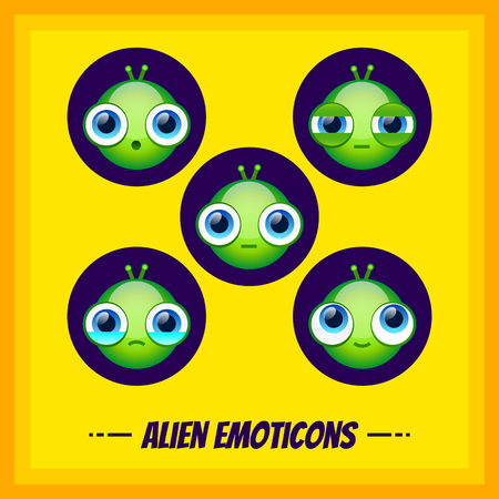 Funny and cute alien emoticons. Cartoon illustrationのイラスト素材