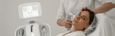 Professional cosmetologist is making cavitation rejuvenation skin treatment. Radio wave liftingの写真素材