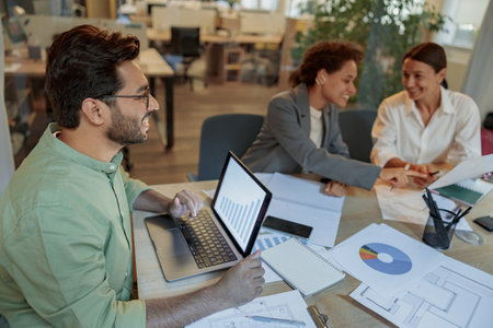 Successful biz team are working together in the modern office. Conception of business