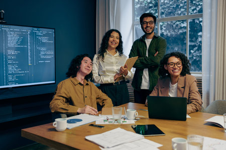 Dynamic Startup Leaders Showcase Professionalism And Focus During Investor Presentation In Office...