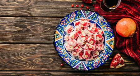 Turkish Delight. Eastern sweets with pomegranate and hazelnuts.の写真素材
