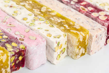 Turkish delight close-up background. Rahat lokumの写真素材