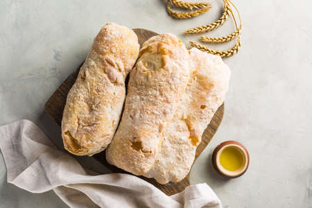 Fresh, crispy ciabatta. Italian wheat breadの写真素材