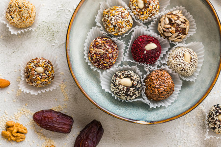 Healthy energy balls made of dried fruits and nuts. Healthy foodの写真素材