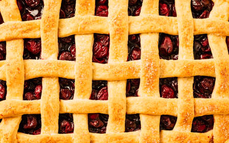 Cherry pie close up. horizontal bannerの写真素材