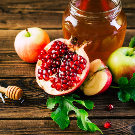 Rosh hashanah (Jewish New Year holiday) concept. traditional symbolsの写真素材