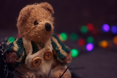 Christmas arrangement with a cozy vintage teddy bearの写真素材