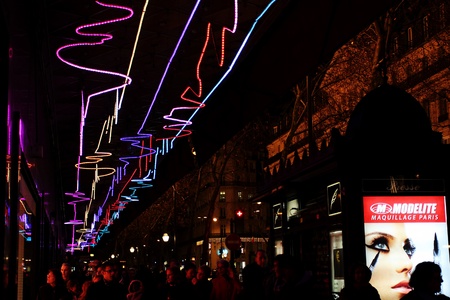 Christmas illumination on the Boulevard Haussmann in Paris, near Galeries Lafayetteのeditorial素材