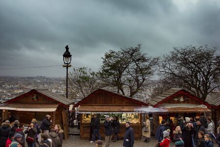 Christmas market on the Boulevard Montmartre in Paris, with peopleのeditorial素材