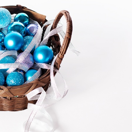 Christmas decoration with blue ballsの写真素材