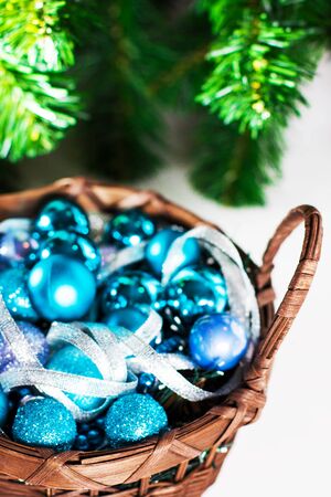 Christmas decoration with blue ballsの写真素材