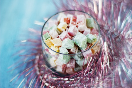 Christmas turkish delight decorated with tinselの写真素材