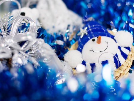 Christmas decoration with different decorative elements in blue colorsの写真素材