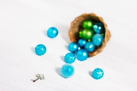 Christmas decoration with balls on rusty white backgroundの写真素材