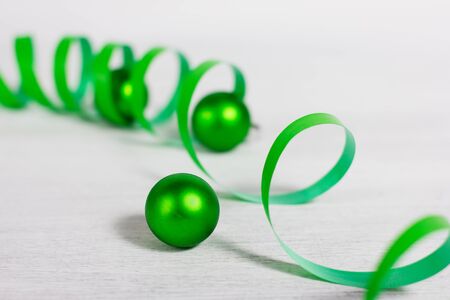 Christmas decoration with green elements on rusty white backgroundの写真素材