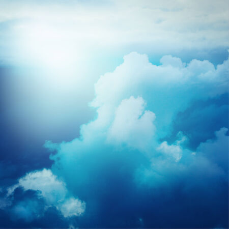 Dramatic stormy sky with clouds. Deep blue color. の写真素材