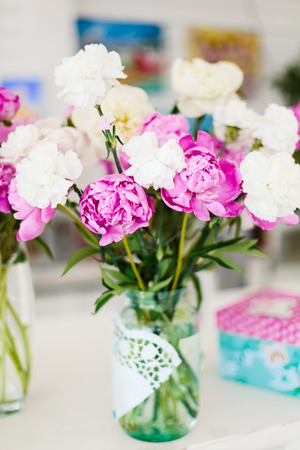 Pink and white flowers. Selective focus. Vintage effect.の写真素材