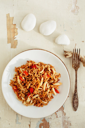 Fried rice with seafood. Asian cuisine. Khao Pad. Thai spicy food.の写真素材