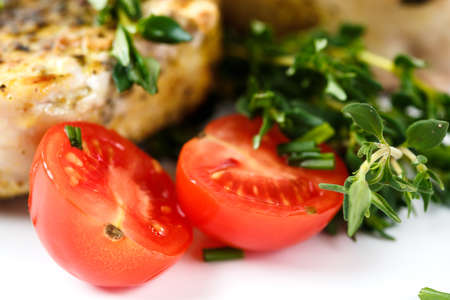 Food Background with Fresh Vegetables and Herbs close up. Selective focus.の写真素材