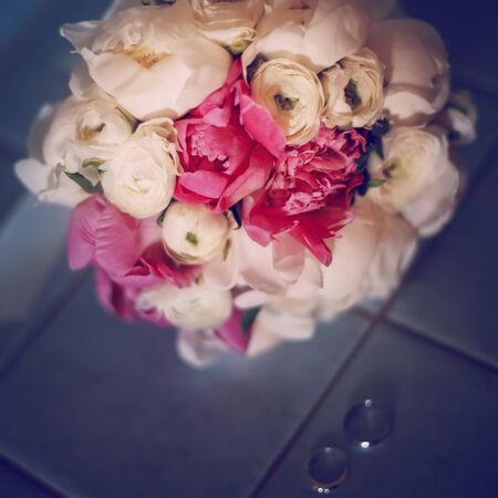 Wedding Flowers Close-up. Selective Focus, Image Toned with Vintage Colors.の写真素材