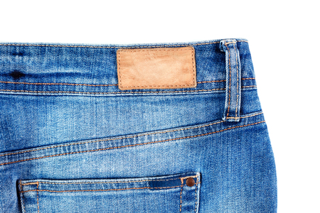 Back of Jeans with Pocket Close Up Isolated on White Backgroundの写真素材