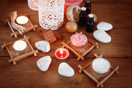 Spa Treatment and Aromatherapy Set for Relaxation and Wellness. Selective Focus.の写真素材