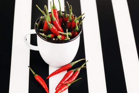 Heap of Red Chili Pepper on Black and White Backgroundの写真素材