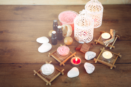 Natural homemade cosmetics for spa treatment. Copy space.の写真素材