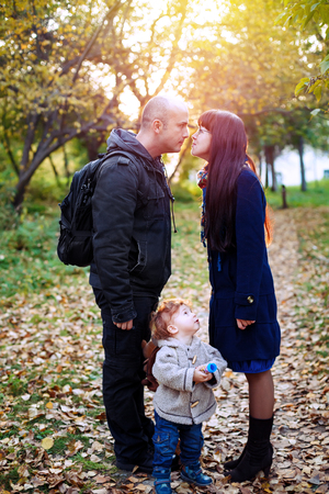 Happy family having fun at the nature, real peopleの写真素材